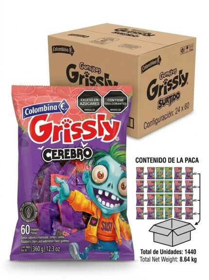 PACA COMPLETA Goma Grissly Cerebros x 60unds. P.24